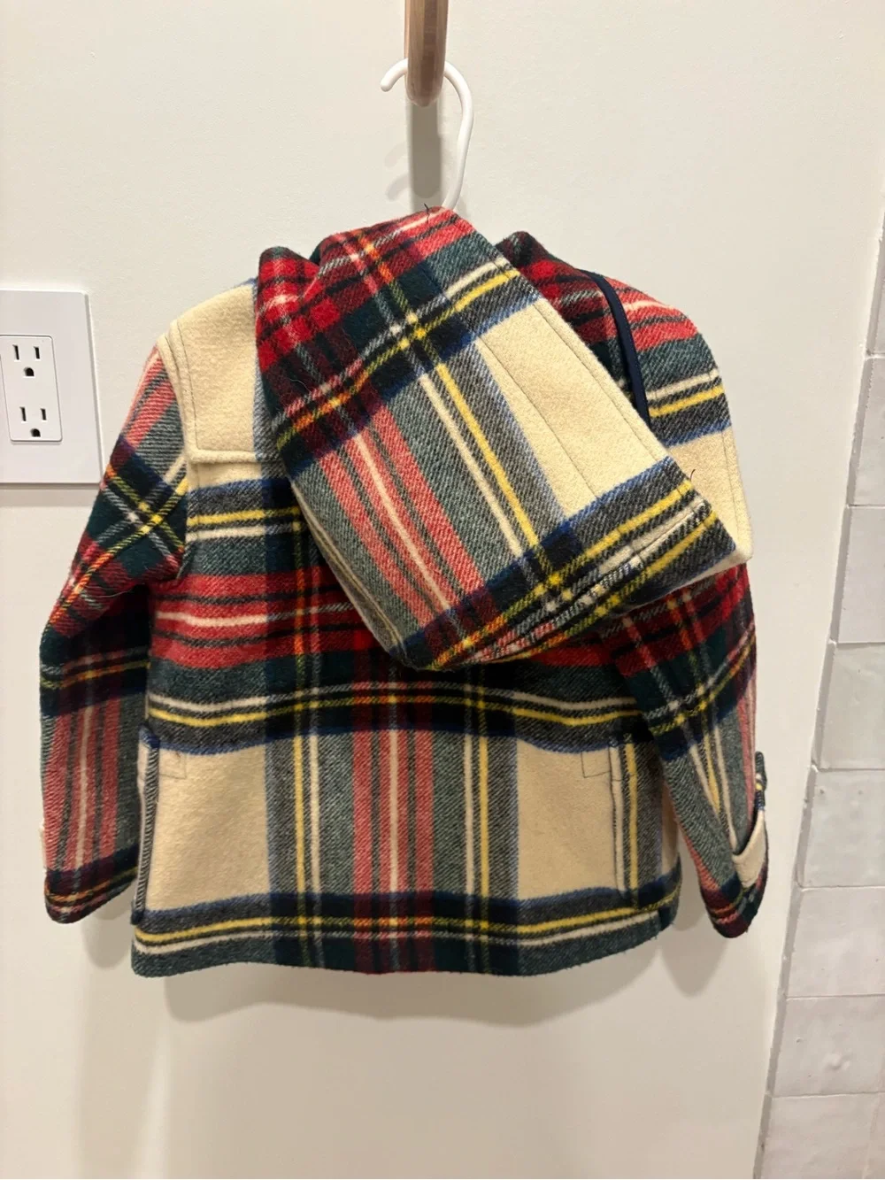 Kids Plaid Toggle Coat in Red & Cream